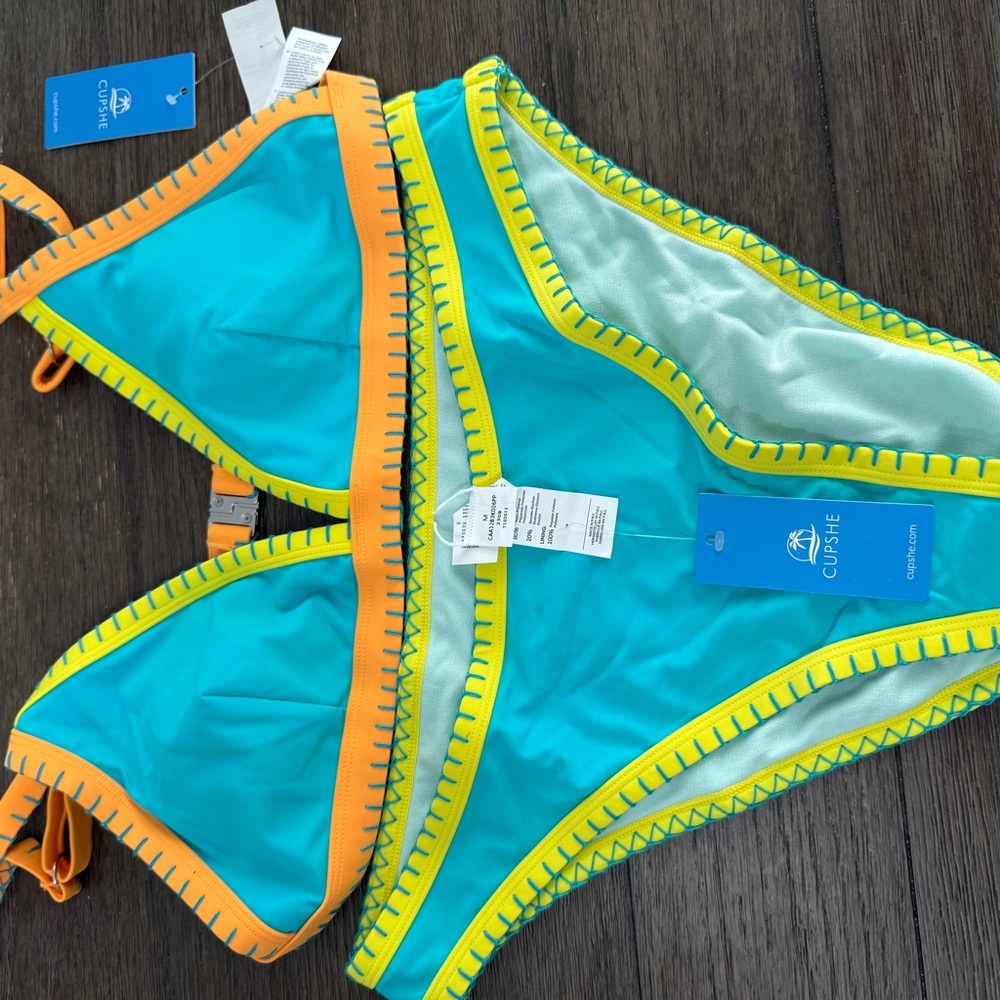 Cupshe Blue and Orange Bikini Set